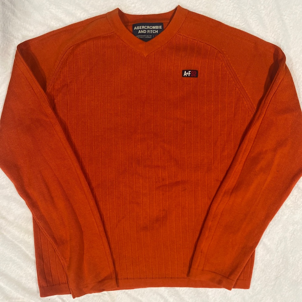 Vintage Abercrombie and Fitch A/92 Men's Size L Orange V-Neck Sweater
